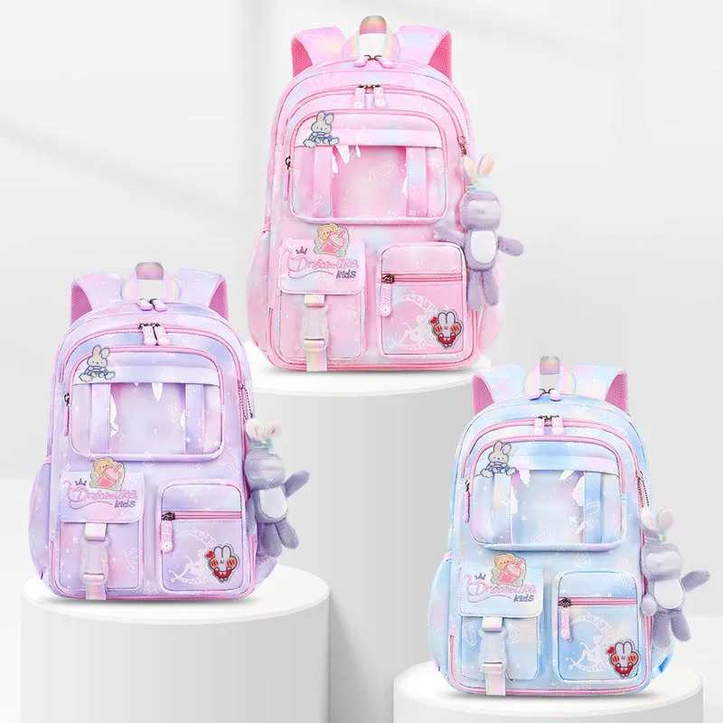 Waterproof Rainbow Schoolbag Student Girls Children\'s Princess Refrigerator Door Backpack Spine Protector Shoulder Bags Cute