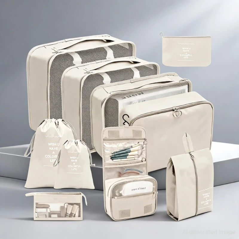 7/10-teiliges Set Reise-Organizer Aufbewahrungstaschen Koffer-Packwürfel Tragbare Kleiderschrank-Gepäcktaschen Kleider- und Schuhtaschen Faltbar 2028