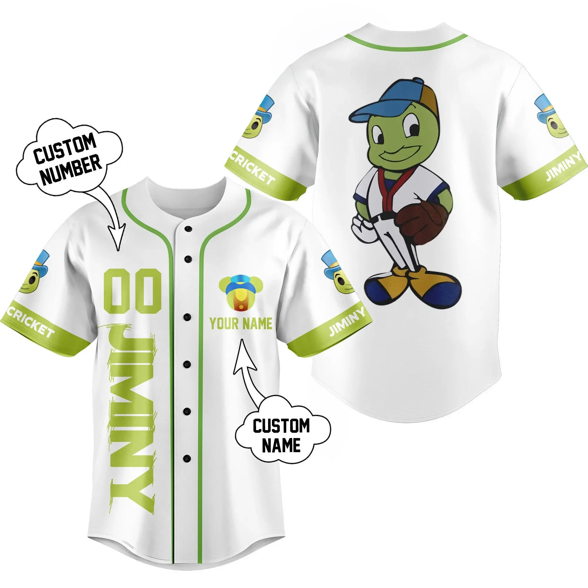 Disney Jiminy Cricket Baseball Jersey Men Women Casual Sweatshirt Custom Name Y2k Baseball Jersey Summer Short Sleeve Shirt