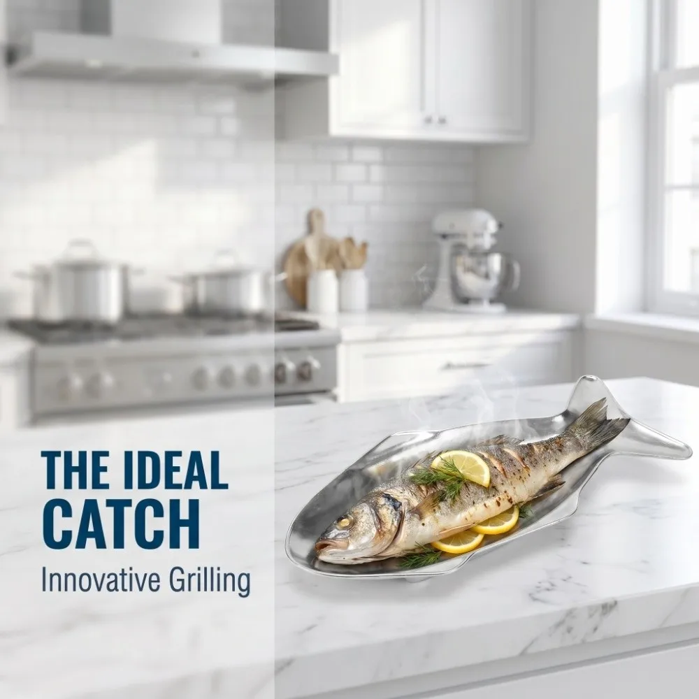 Aluminum Alloy Fish Shaped Grilling Pan Fish Shaped Uniform Heating Fish Grilling Plate Food-Grade Fish Grill Tray Home Kitchen