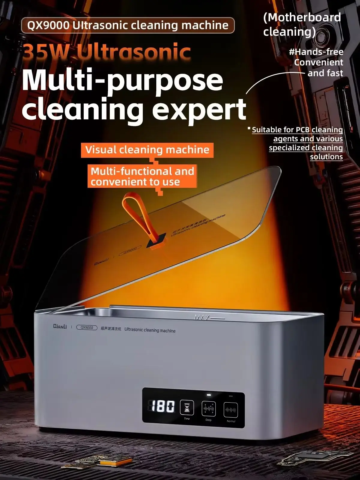 QIANLI QX9000 Ultrasonic Cleaner 35W Deep Normal 2 Modes with Timer for PCB Phone Motherboard Parts Glasses Cleaning Repair Tool
