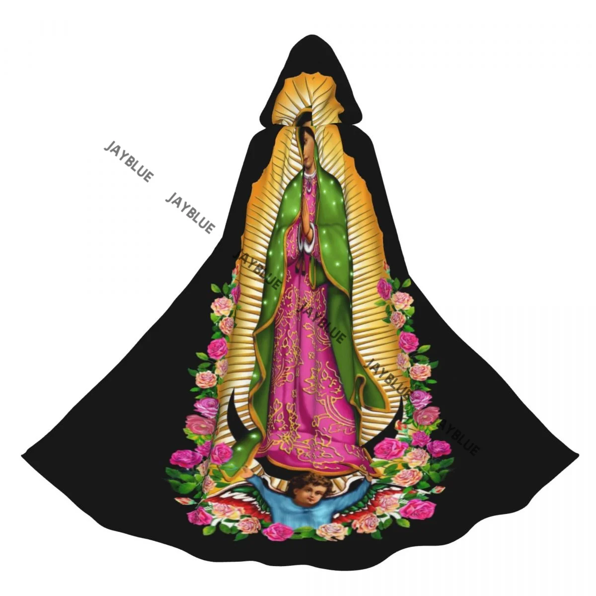 Adult Cloak Cape Hooded Our Lady Of Guadalupe Mary Flores Medieval Costume Witch Wicca Vampire Elf Purim Carnival Party