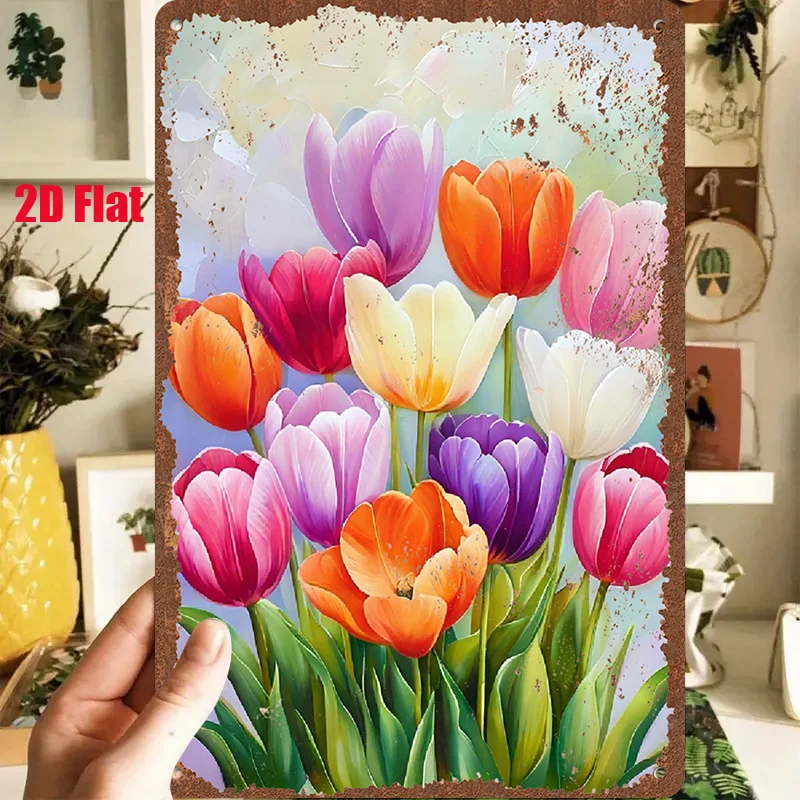 2D Flat - A 1pc 2D [Flat] Metal Sign Featuring a Vintage Tin Painting Measuring 8X12 Inches / 20X30 Cm, Showcasing Vibrant Bloom