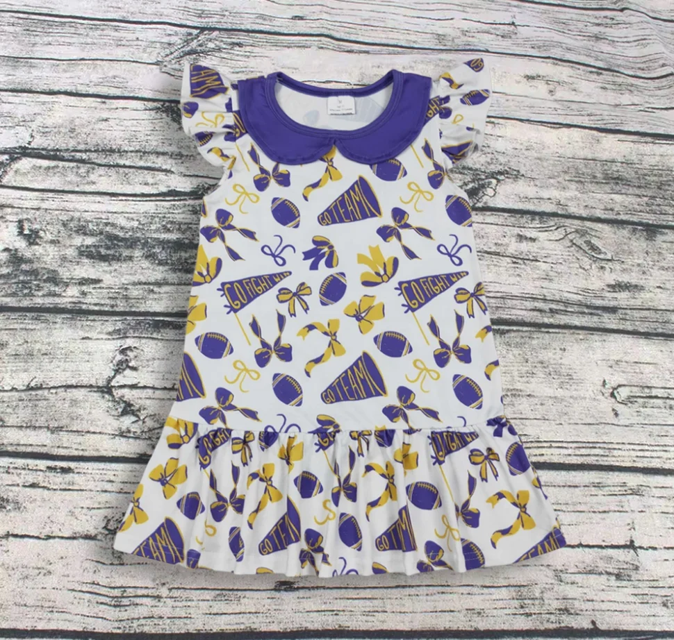 Wholesale Children Kids Wear Summer Ruffle Girls Toddler Knee Length Dress Baby Girl Short Sleeves Bows Breathable Clothes #1