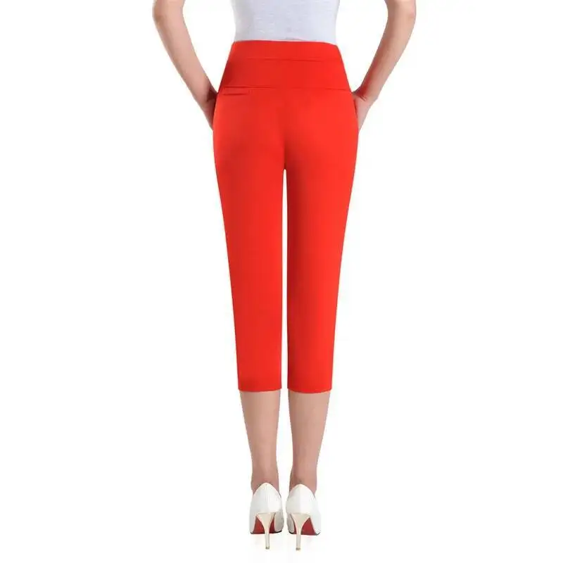Women Capris High Waist Skinny Pencil Pants 2024 Women's Summer Breeches Casual Stretch Solid Color Calf Length Pants