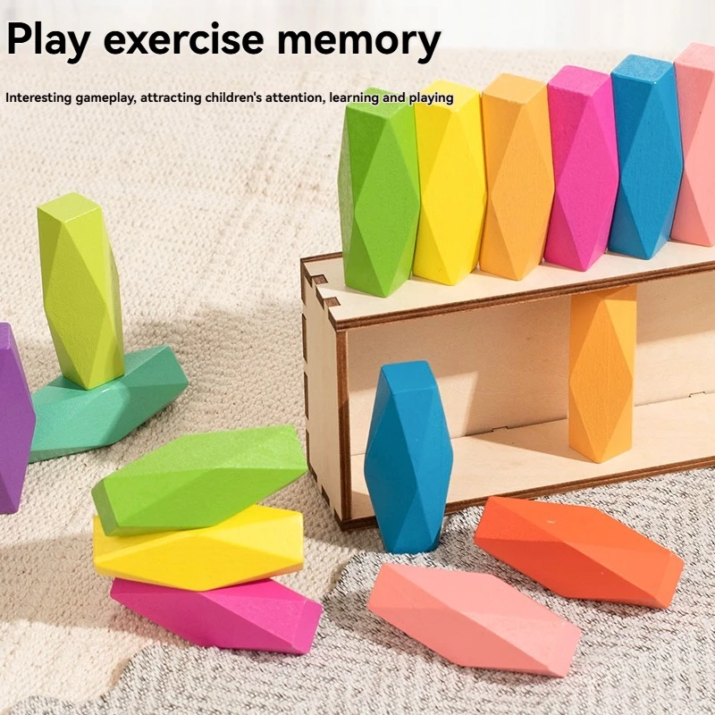 

Colorful wooden stacking stones, balanced wooden building blocks, concentration stacking, board game toys, fun color guessing, m