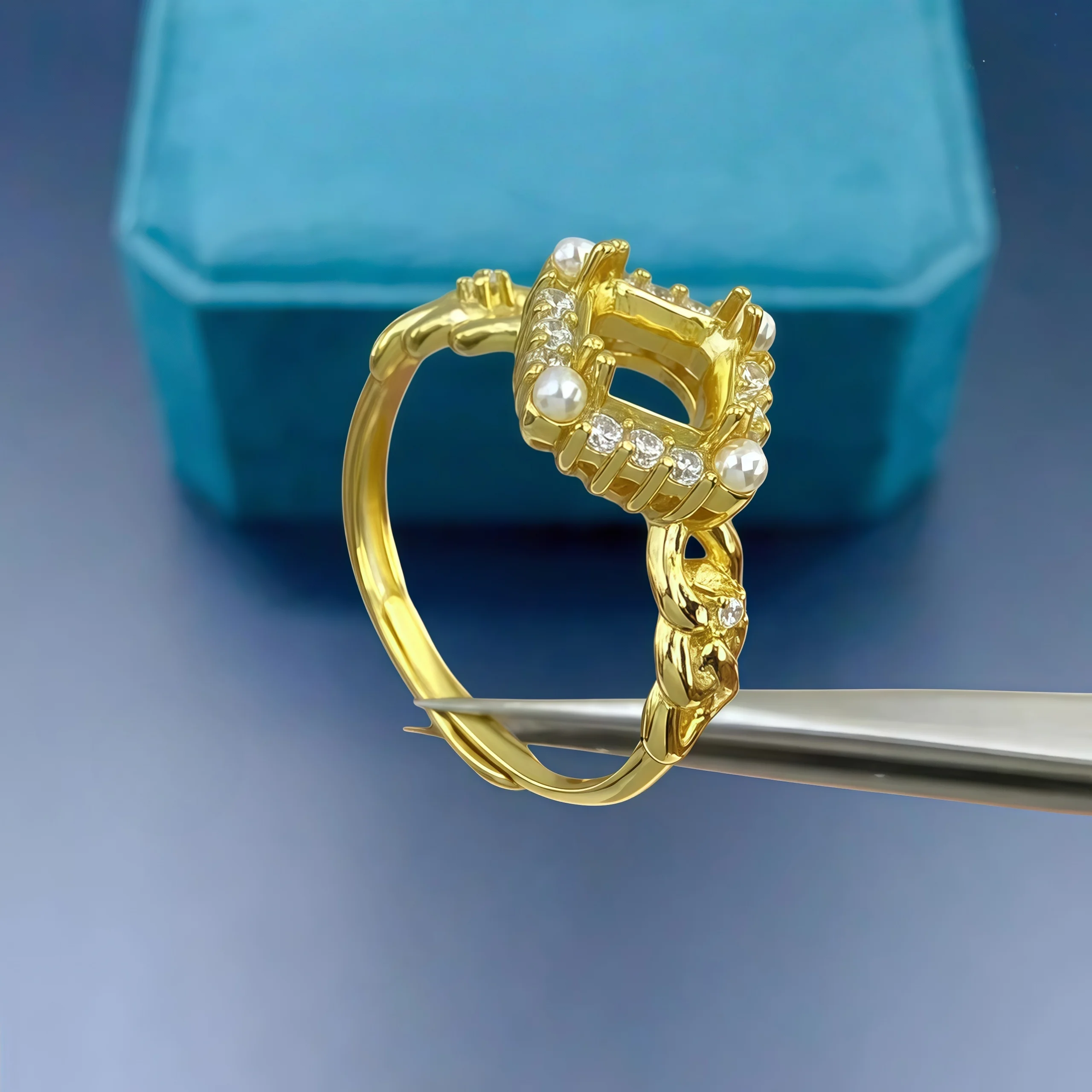 الأزياء DIY حلقة حامل فارغ S925 فضة الإعداد 6 ملليمتر مربع حجر غرامة الزركون تصميم سحر حفلات الزفاف مجوهرات للمرأة #3