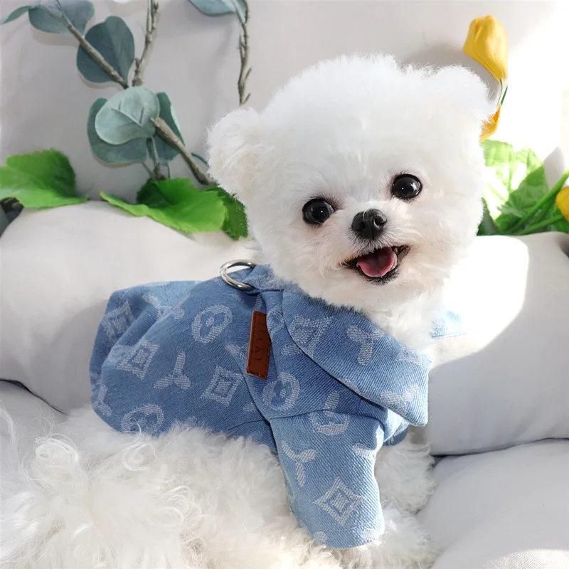 Fashion Dog Clothes Winter Dog Jacket Coat Denim Puppy T-Shirt with D-Ring Cute Print Cat Overcoat Pet Shirts Chihuahua Costumes