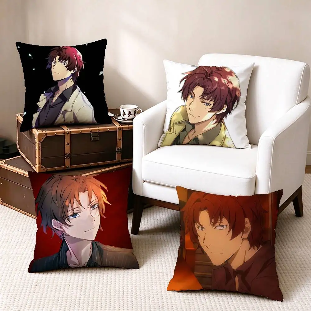 B-Bungo Stray D-Dogs Oda Sakunosuke  Square Double-Sided printed Pillow Case Bedroom Bedside Pillow Sofa Cushion Cover