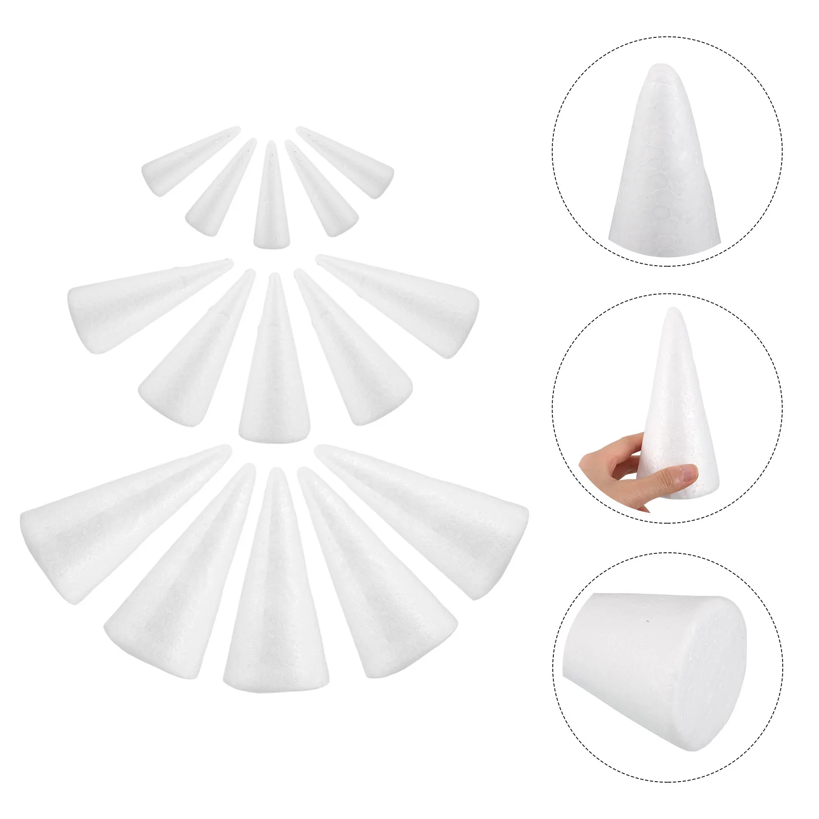 

15Pcs White Foam Craft Cones DIY Christmas Tree Ornaments Accessories for Children Handmade Craft Projects Cone