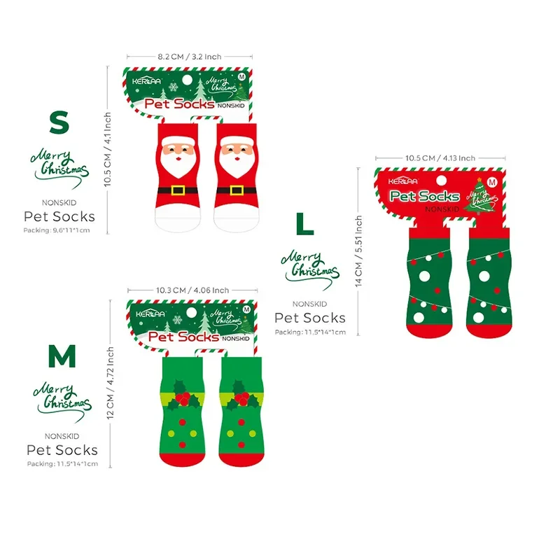 Christmas Socks for Santa Claus Elk Snowman Pet Socks Non Slip Foot Cover Christmas Supplies Dog Shoes for Small Dogs