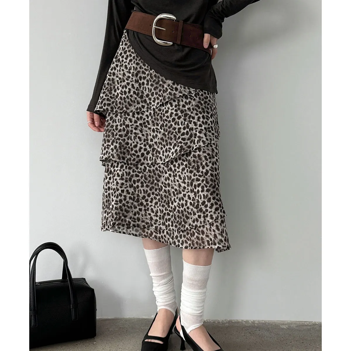 2026 Women Summer Midi Length Chic Skirt Boho Leopard Print Irregular Hem High Waist  A-Line Chiffon Skirt Saia Longa Falda Jupe