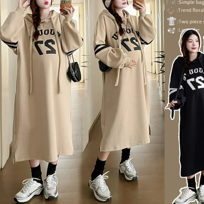 Lazy Style Women Oversized Casual Hoodie Long Dress Print Letter Autumn Winter Fashion New Female Clothing Long Sleeve Dresses