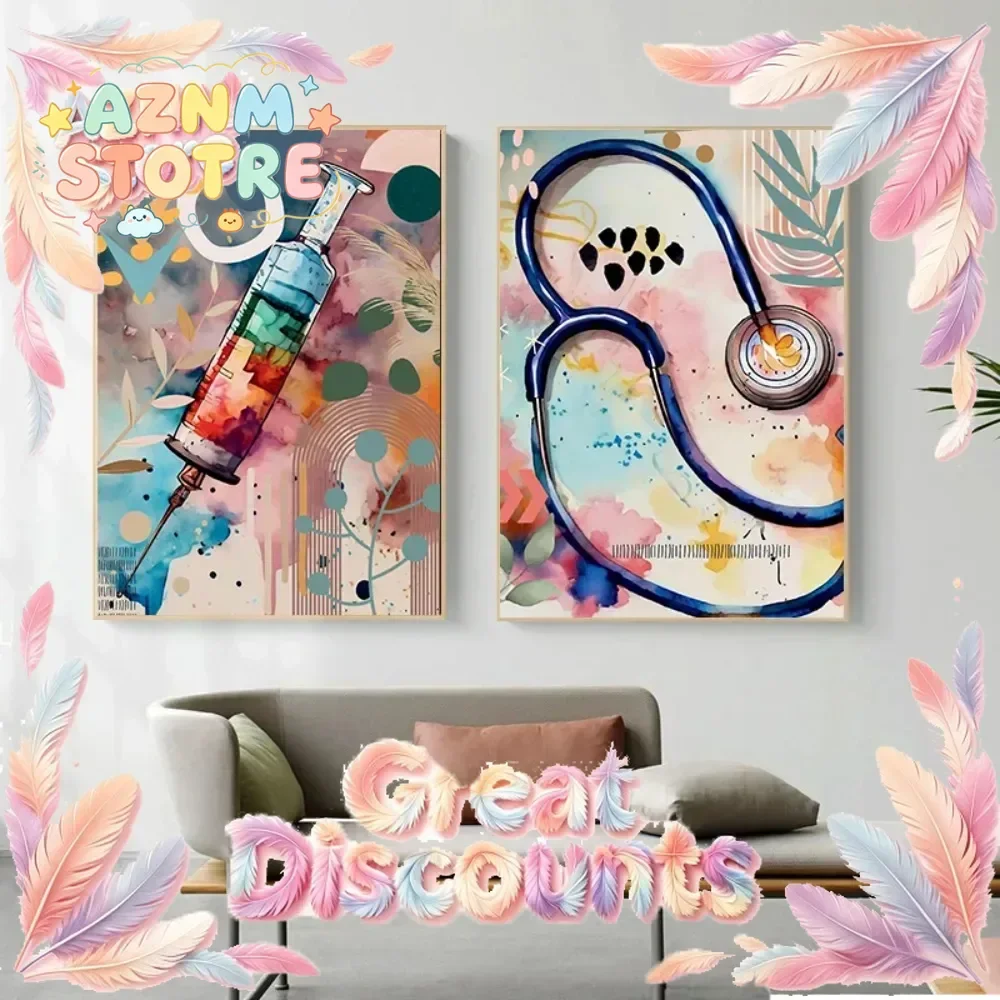 (2D canvas painting)  Modern Abstract Color Medical Equipment Doctor Nurse Office Decoration Poster Canvas Bohemian Wall Pain