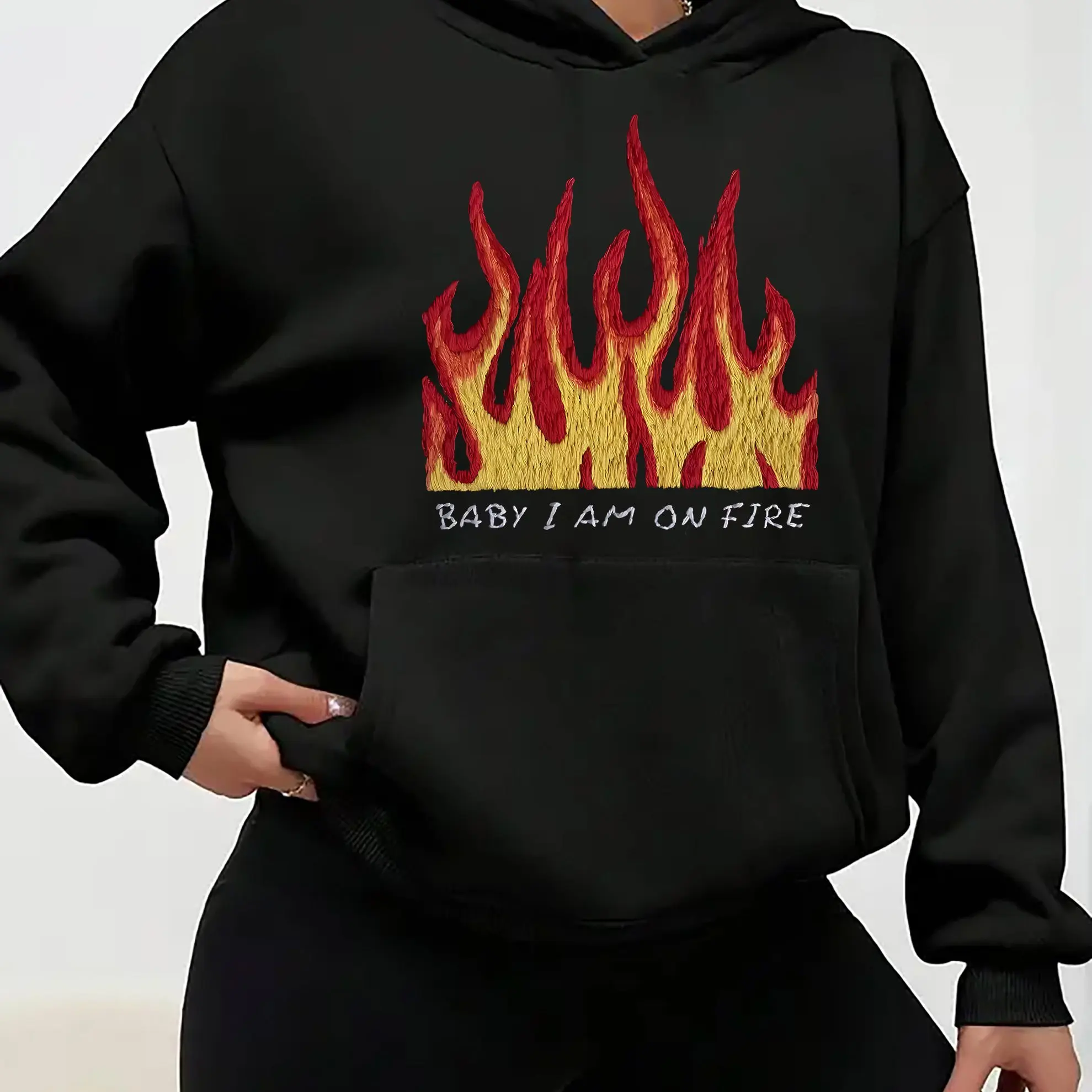 

Flame Graphic Printing Autumn and Winter Pure Cotton Men's and Women's Hoodies Casual Outdoor Street Sports Training Brand Trend