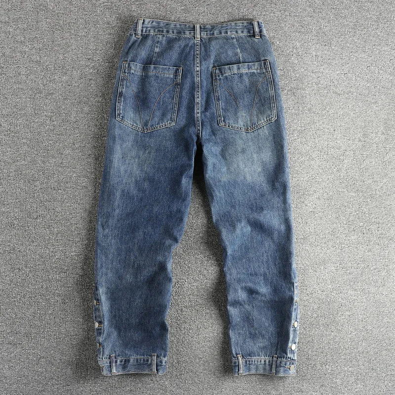 Loose Jeans Men Fashion Design Split Hem Retro Nostalgic Trendy Street Style Personality Handsome Casual Denim Pants