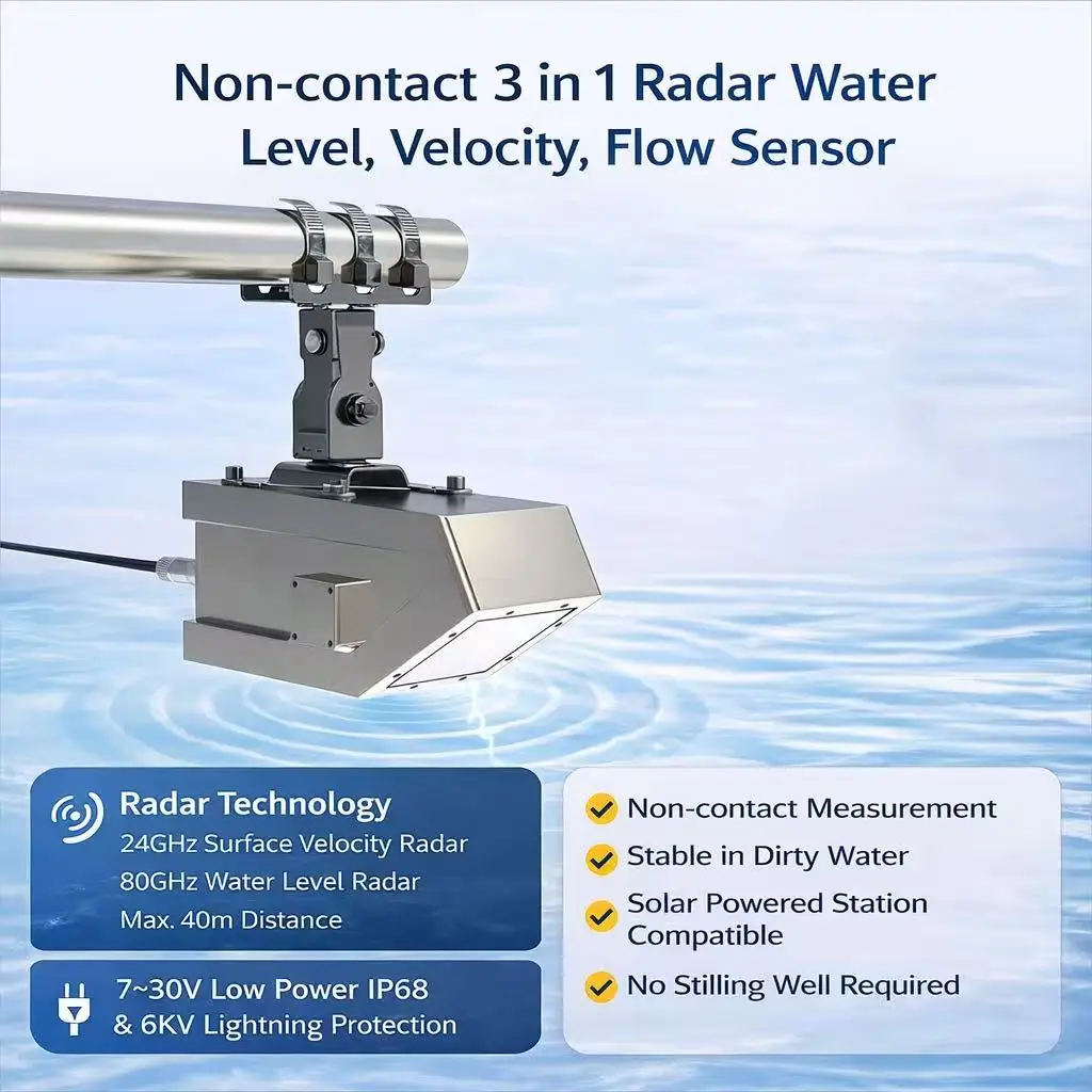 2026 High Integrated BGT 3 in 1 Radar Water Level Meters Water Flow Velocity for River Open Channel Monitoring