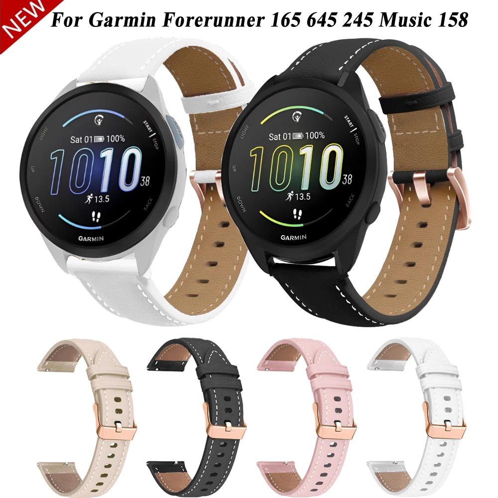 20mm Leather Watchbands For Garmin Forerunner 165 Music 645 245 Wristband Bracelet Correa for Venu 2 Plus SQ 2 Vivomove HR Strap