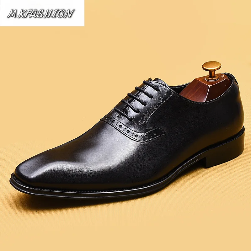 Men's Business Dress Oxford Shoes Genuine Leather Pointed Toe Slip On Flats Wedding Shoes Footwear