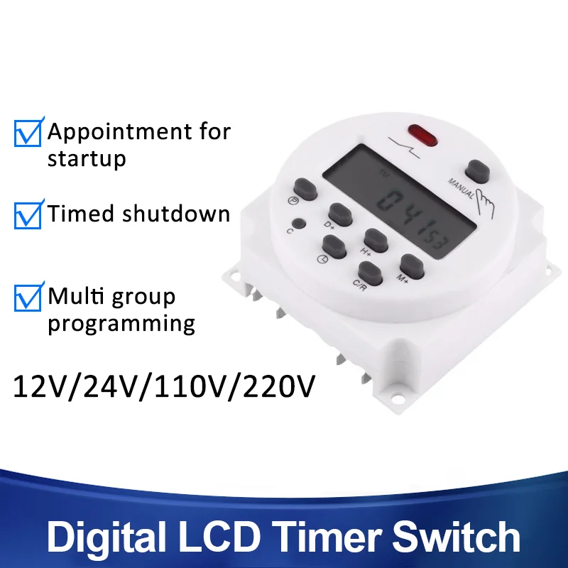 Interruptor de relé temporizador programable semanal de potencia LCD Digital 220V 110V 24V 12V interruptor de tiempo electrónico Digital interruptor de Control de tiempo