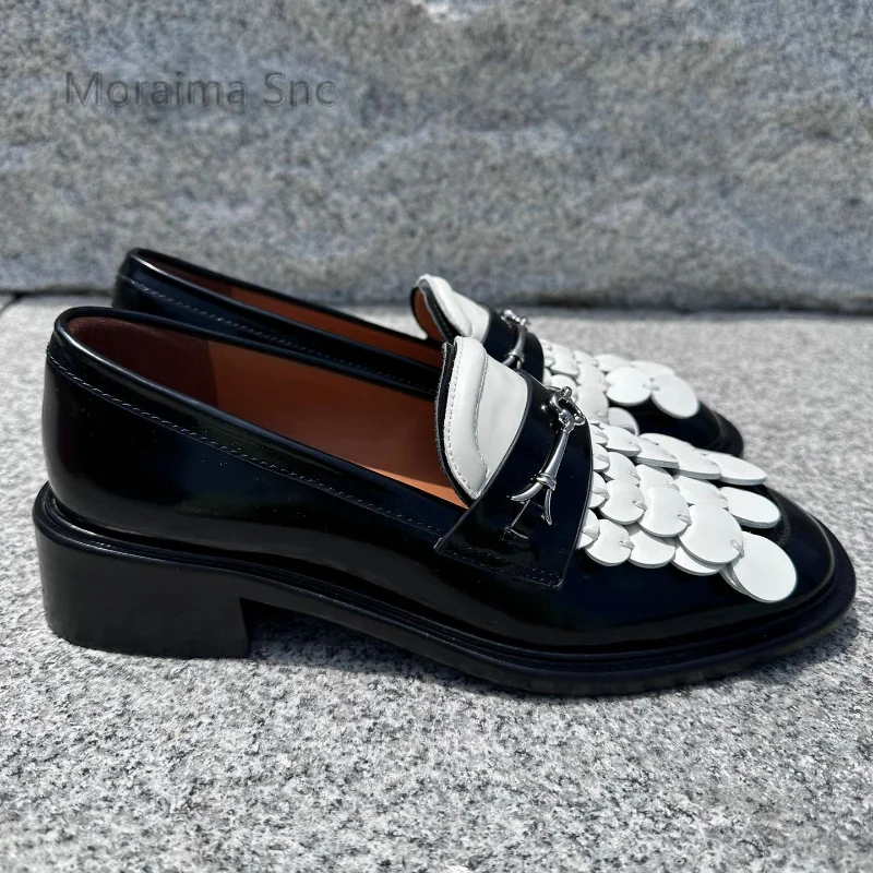 Retro Thick Soled Tassel Metal Buckle Loafers Single Shoe British Style Round Head Women's Pumps Leather Shoes Female Spring