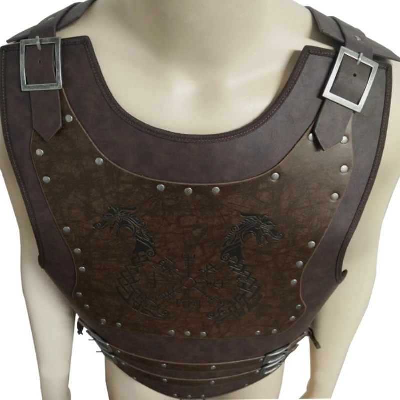 Nouveau Viking en cuir PU pour hommes, gilets de poitrine en cuir de chevalier, boucliers médiévaux cosplay, manteau jerkin, halloween weens, 2023