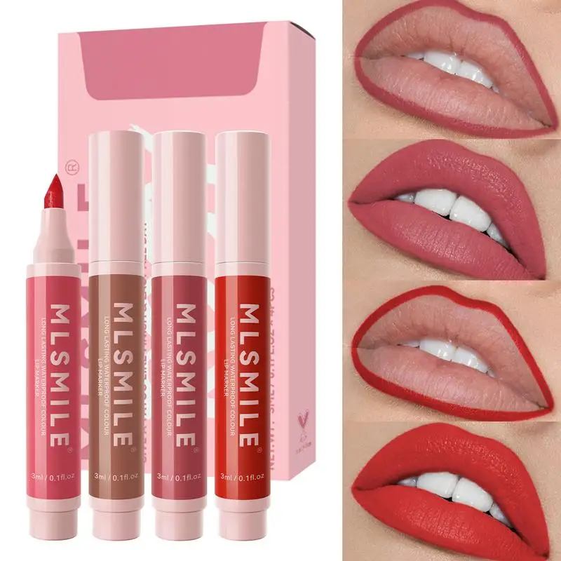 Lipvlek Pen 4 Stuks Langdurige Lip Pen Langdurige Lippenstift Langdurige Lipvlek Lip Potlood Longwear Lippenstift Make-Up Gladde Applicatie Natuurlijke