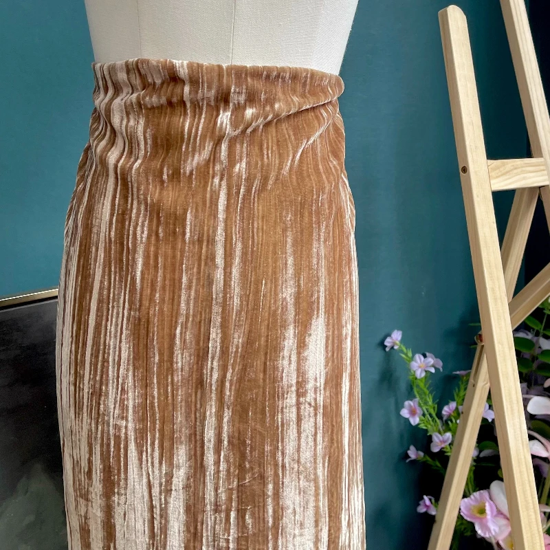 Brown Vertical Pleated Polyester Cotton Blended Velvet Fabric Spring and Autumn Dress Set DIY Shawl Non Elastic Clothing Fabric
