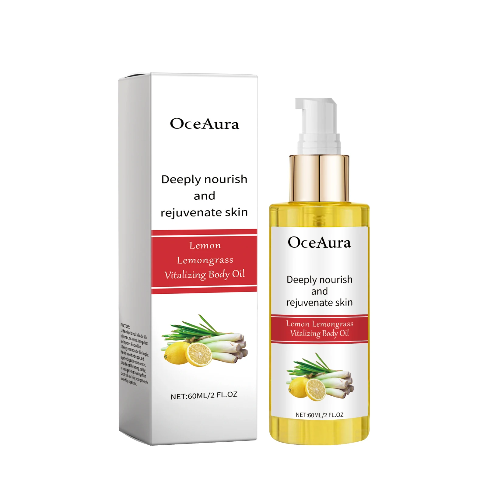 

OceAura Lemongrass Moisturizing Oil Daily Massage Body Skin Soothing Nourishing Moisturizing Body Care Oil