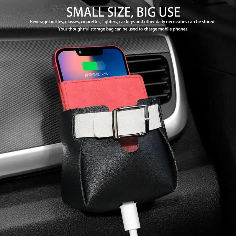 Car Air Vent Storage Bag Air Vent Dashboard Tidy Hanging Organizer Box Hanging Multi-functional Leather Storage Bag Organizer