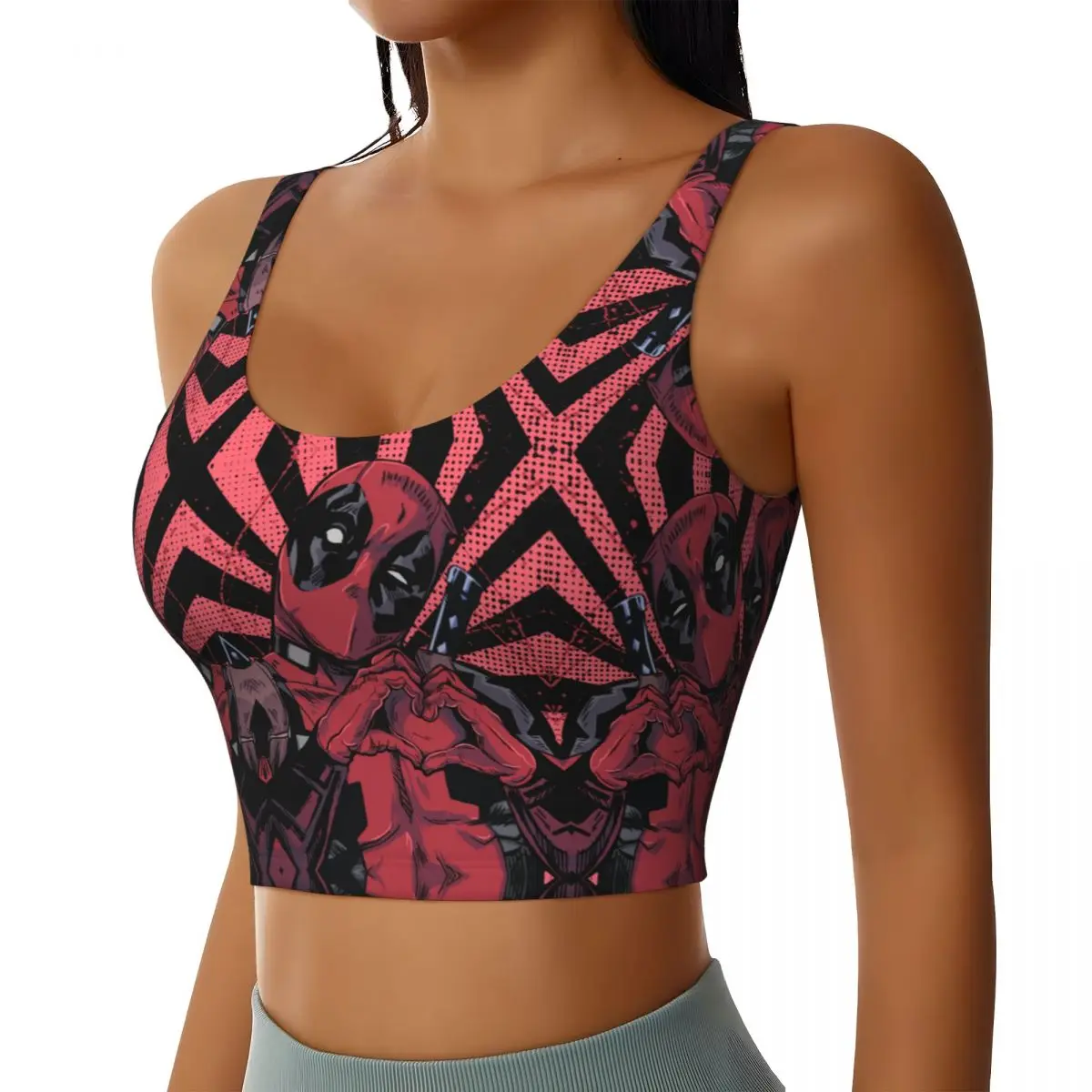 Custom High Impact Deadpool Hand Heart Sports Bra Women Gym Workout Yoga Crop Top