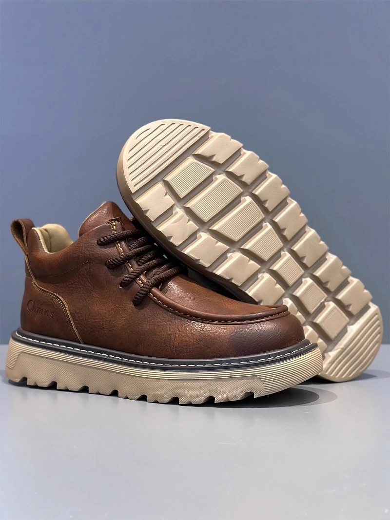 Men's High-Top  Boots Winter Thick Bottom Casual Shoes Leather Surface Warm Cotton Inner  Easy to Wear And off