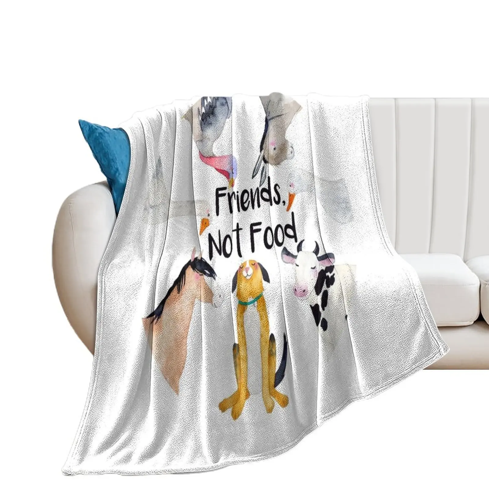 

Vegan slogan - Friends, Not Food Throw Blanket Beautifuls Decorative Beds Thins Blankets