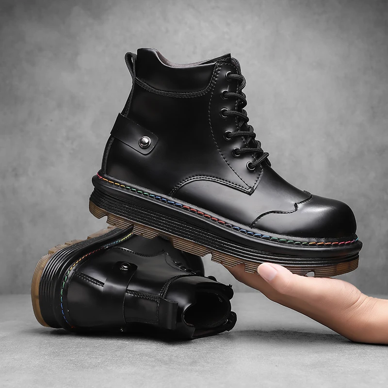 Men's Fashionable Height-Increasing Black Boots, Large Size Thick-Soled Men's Boots