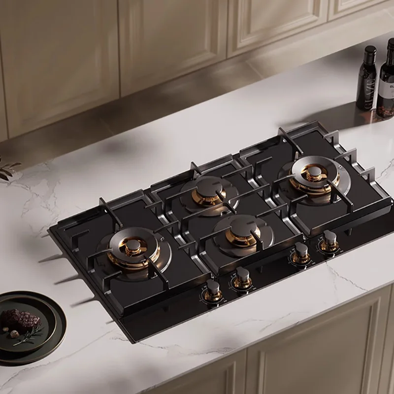 High-End 4 Burner 5 Burner Gas Stove, LPG NG Embedded Cooktop, Kitchen Appliance, Stainless Steel Surface, Easy Installation
