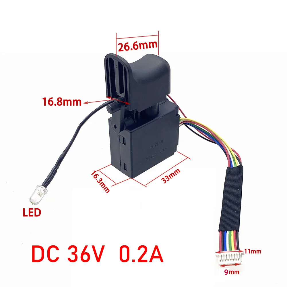 Cordless Electric Drill Dustproof Speed Control Push Button Trigger Switch FA2-16/1WEK DC 36V 15A 9mm Lithium drill Switch