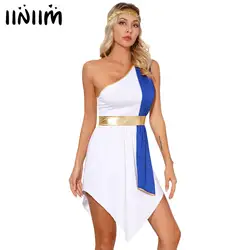 Womens Greek Toga Queen Grecian Dress Ancient Roman Cosplay Outfit Costumes Ballet Lyrical Dance Robe Dress with Sequin Headband