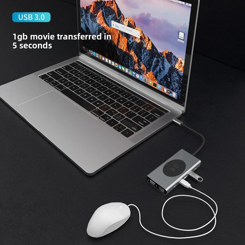 محطة إرساء USB C 13 في 1 مع HDMI 4K، شحن لاسلكي، محور USB 3.0، إيثرنت PD 100 وات لأجهزة الكمبيوتر المحمول والهاتف MacBook Dell HP
