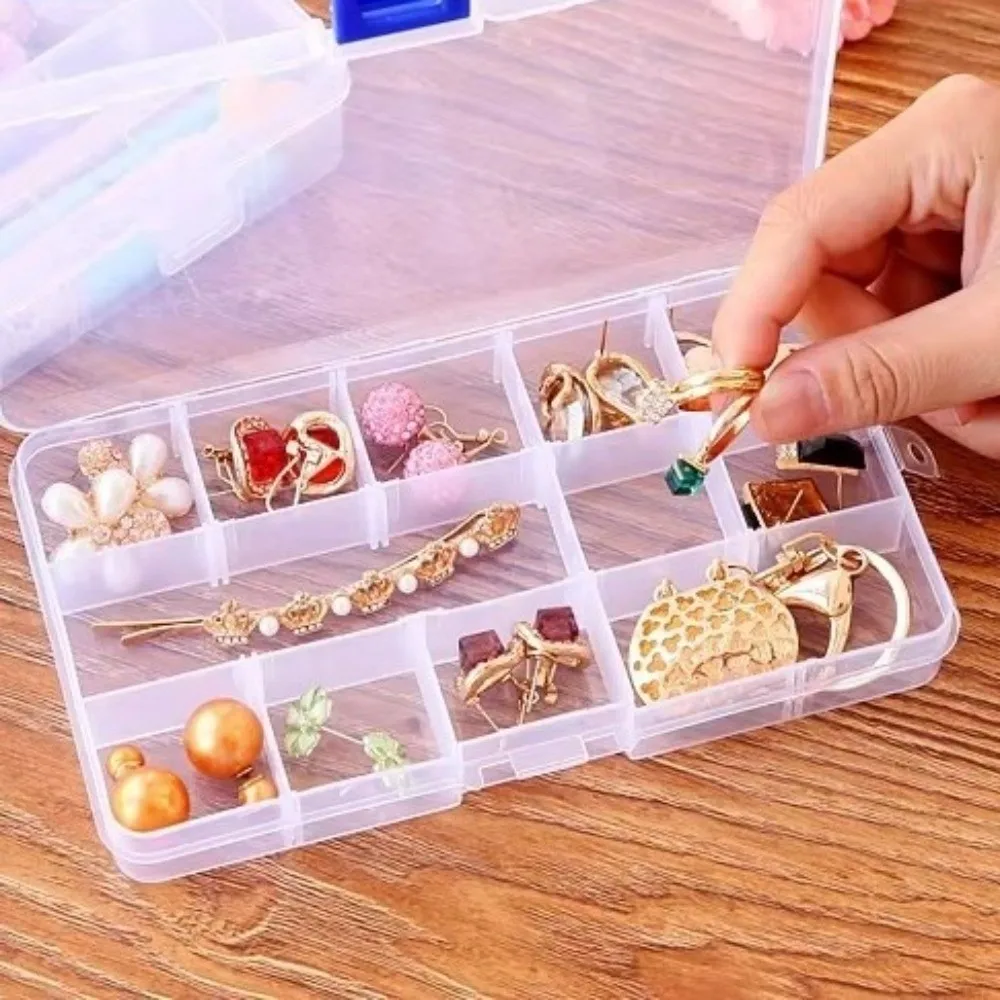 New 10/15 Grid Clear Plastic Box Rectangular Multi-functional Multi Grid Box Waterproof Dustproof Tools Storage Cases Home Use