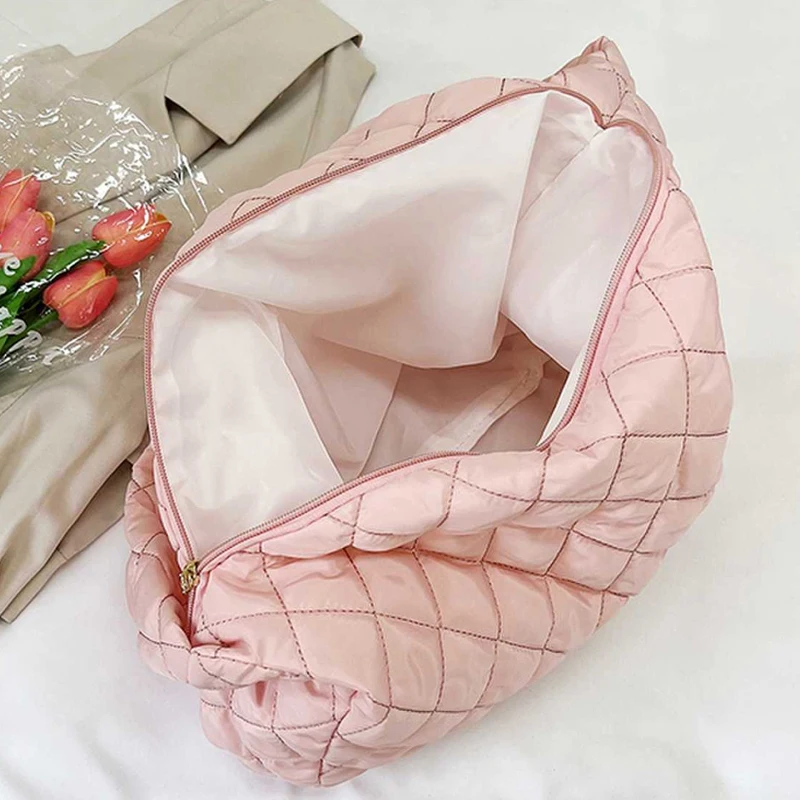 Damska pikowana torba na ramię o dużej pojemności Zimowe ciepłe, lekkie, puchowe, bawełniane wyściełane torby na ramię w kratę Puffy Handbag — zdjęcie 7