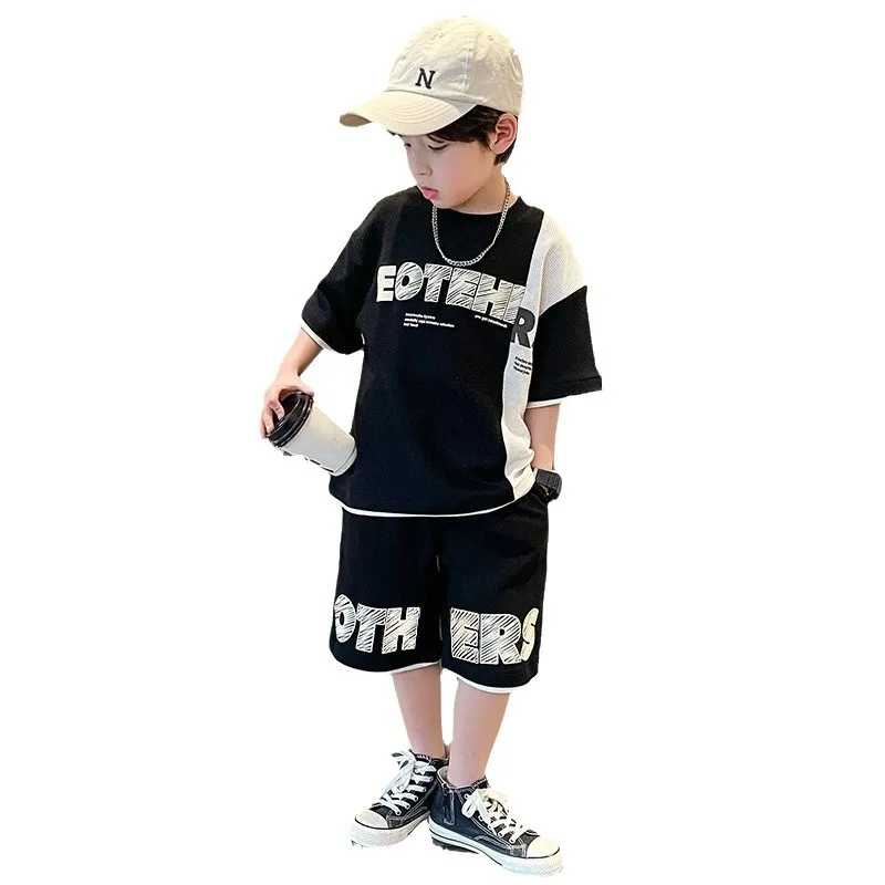 Summer New Boys Clothing Sets Child Tshirt Shorts Two Pieces Sports Suit For Kids Teenagers 5 6 7 8 9 10 11 12 13 14 Years Old
