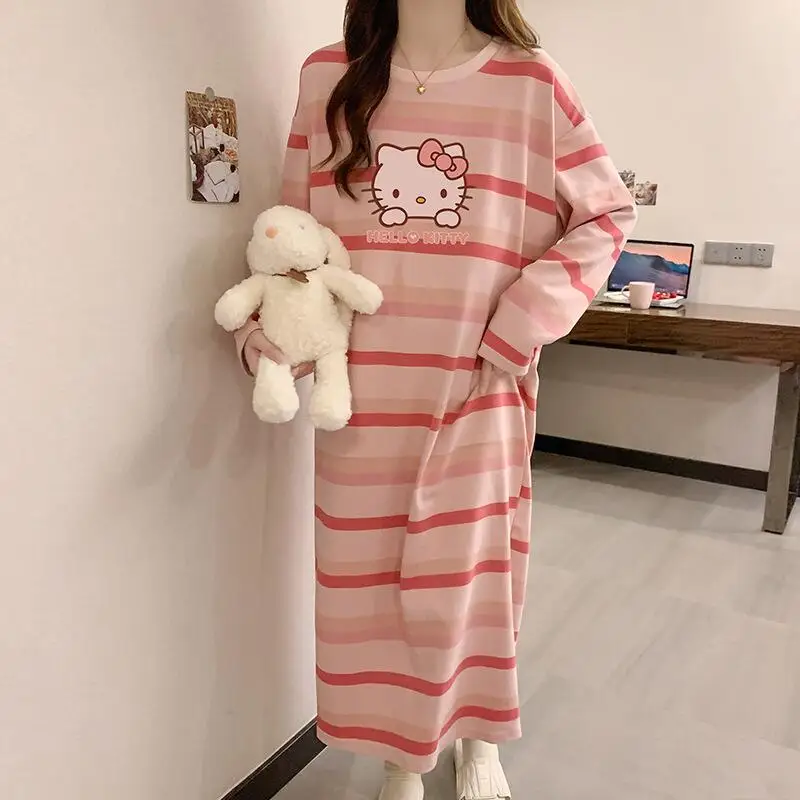 

Sanrio Hello Kitty young girl Sleeping skirt kawaii cartoon student autumn and winter long sleeves pajamas leisure homewear new