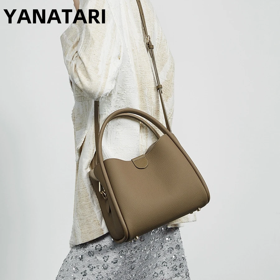 

YANATARI Female genuine cow leather bag for women bag blue Handbag New Crossbody Bucket Bag luxury Shoulder bag tote bag medium