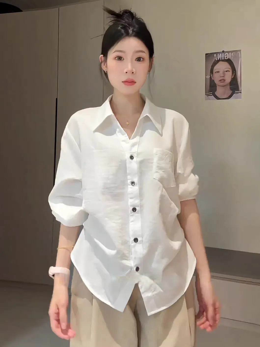 

Elegant White Shirt Women's Fashion Korean Style Slimming Waist Design Spring 2026 New Arrival Breathable Comfortable Top