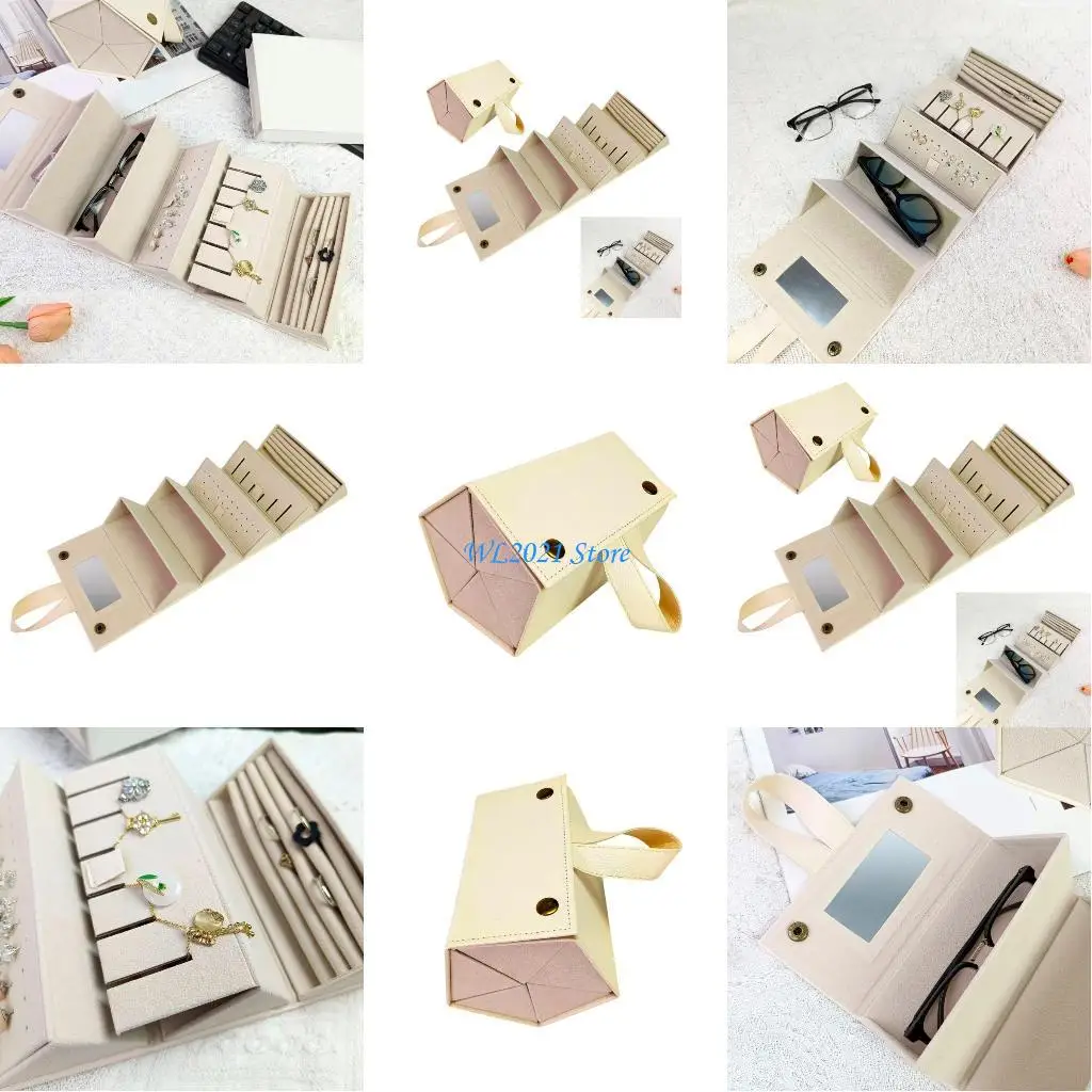 

G5GC Stylish Sunglasses Storage With Mirror Earring Trays PU Leather