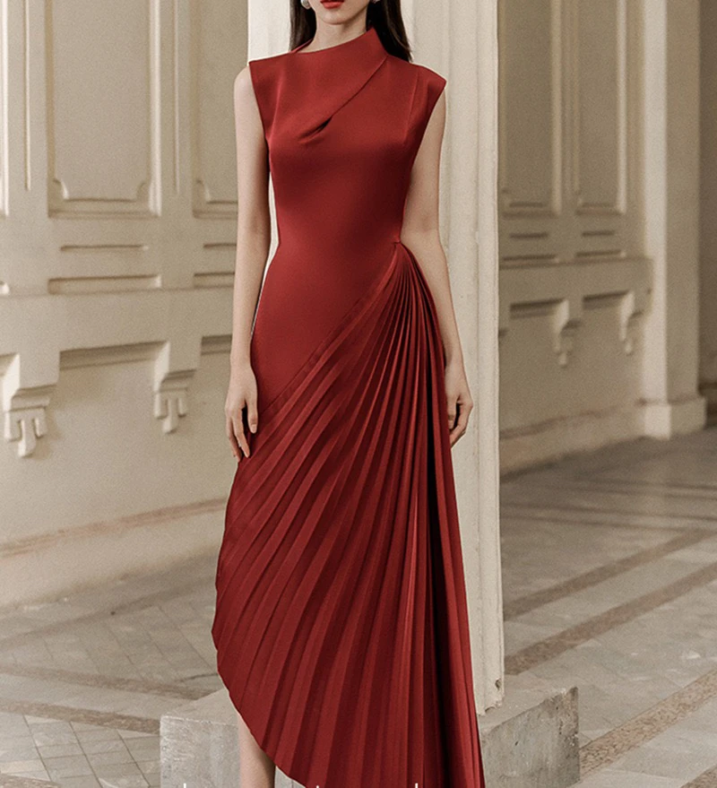

Irregular Hem Red Dr Spring Winter New Sle High Waist Gown for Wedding Cany Dinner Par Performance Long Skirt