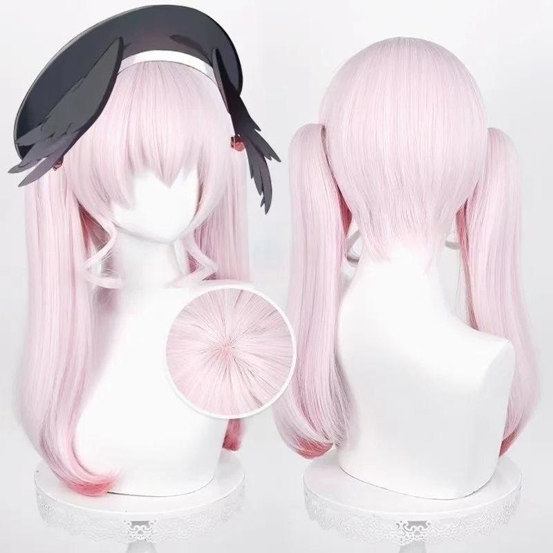 Blue Archive Shimoe Koharu Cosplay Wig Pink Gradient Twin‑Tail Synthetic Wig for Halloween Party Comic Con Role Play