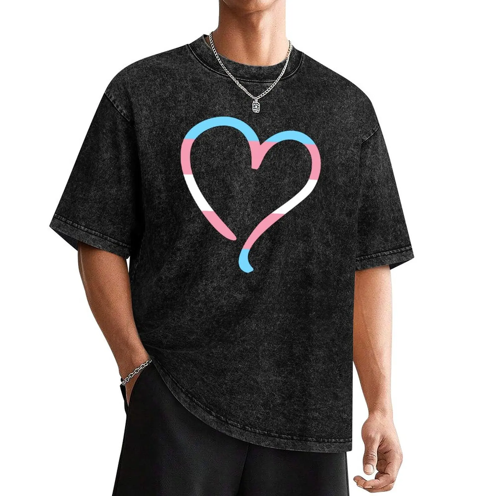 Transgender Flag Heart T-Shirt summer clothes Short sleeve tee plus size clothes sweat t shirts for men