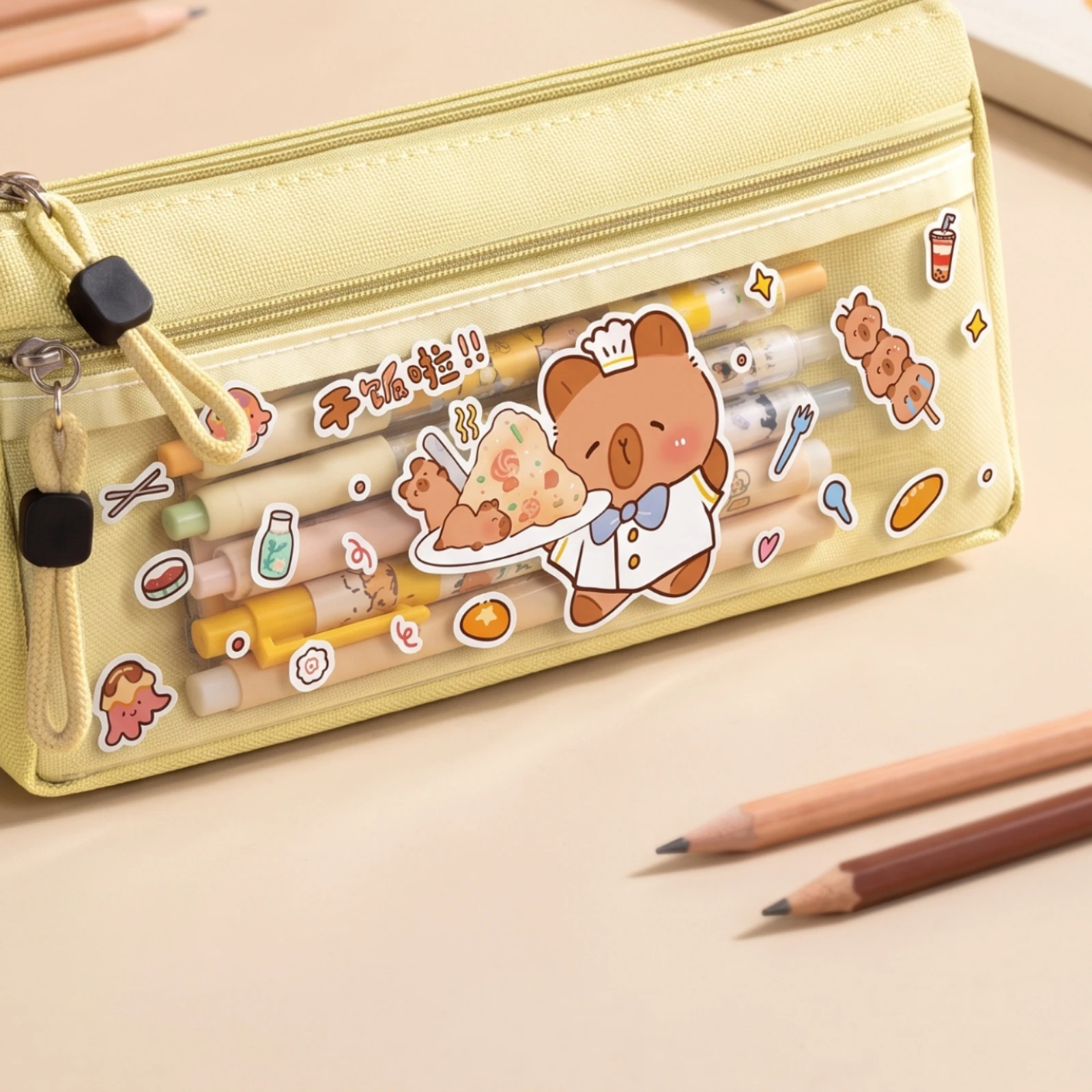Double-Layer Pencil Case Large-Capacity Pencil Case with Wrist Strap Pen Bag Portable for Students, School, Desk