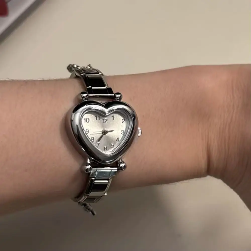 Stylish Stainless Steel Charm Watch Heart Shape Hypoallergenic Watch Bracelet Adjustable Watch Bangle Birthday Gifts